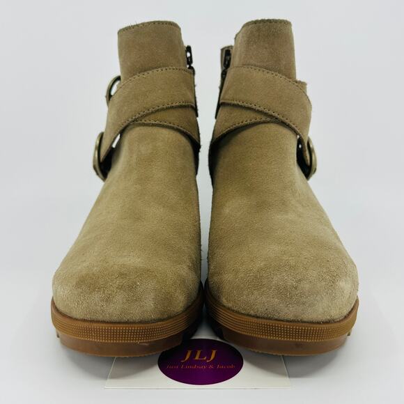 Sorel Women's Joan Of Arctic Wedge II Buckle Khaki Suede Ankle Booties Size 9 - Picture 2 of 11